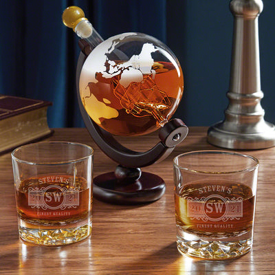 Marquee Personalized Fairbanks Glasses with Globe Decanter Set